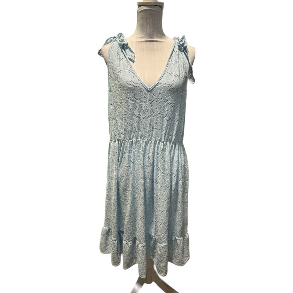 Pinup Fashion Baby Blue Eyelet Floral Swimsuit Cover Beach Dress Size XL NWT